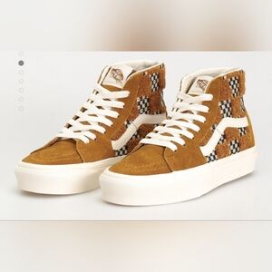 New Vans Sk8 Hi Tapered tufted check golden brown Suede High-Tops  size 6.5